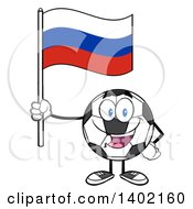 Poster, Art Print Of Cartoon Soccer Ball Mascot Character Holding A Russian Flag