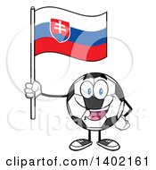 Clipart Of A Cartoon Soccer Ball Mascot Character Holding A Slovakia Flag Royalty Free Vector Illustration