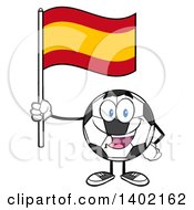 Cartoon Soccer Ball Mascot Character Holding A Spanish Flag