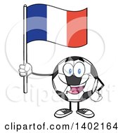 Poster, Art Print Of Cartoon Soccer Ball Mascot Character Holding A French Flag