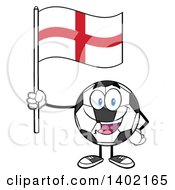 Cartoon Soccer Ball Mascot Character Holding An English Flag