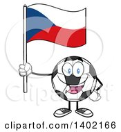 Poster, Art Print Of Cartoon Soccer Ball Mascot Character Holding A Czech Republic Flag