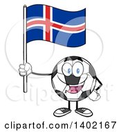 Poster, Art Print Of Cartoon Soccer Ball Mascot Character Holding An Iceland Flag