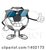 Poster, Art Print Of Cartoon Soccer Ball Mascot Character Wearing Sunglasses And Giving A Thumb Up