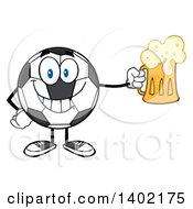 Poster, Art Print Of Cartoon Soccer Ball Mascot Character Holding A Beer Mug