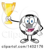 Poster, Art Print Of Cartoon Soccer Ball Mascot Character Holding A Trophy