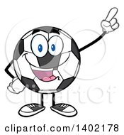 Clipart Of A Cartoon Soccer Ball Mascot Character Pointing Or Holding Up A Finger Royalty Free Vector Illustration by Hit Toon