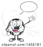 Clipart Of A Cartoon Soccer Ball Mascot Character Talking And Waving Royalty Free Vector Illustration by Hit Toon