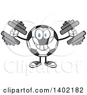 Clipart Of A Cartoon Soccer Ball Mascot Character Working Out With Dumbbells Royalty Free Vector Illustration by Hit Toon