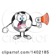 Poster, Art Print Of Cartoon Soccer Ball Mascot Character Using A Megaphone