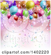 Poster, Art Print Of Background Of Confetti Flares And 3d Colorful Party Balloons