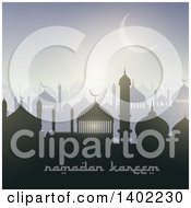 Ramadan Kareem Background With A Silhouetted Mosque Text And Moon
