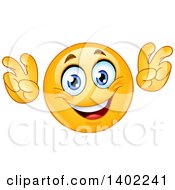 Poster, Art Print Of Cartoon Yellow Smiley Face Emoji Emoticon Doing Air Quotes