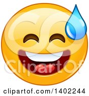 Poster, Art Print Of Cartoon Yellow Smiley Face Emoji Emoticon Breaking Out Into A Cold Sweat