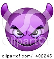 Poster, Art Print Of Cartoon Purple Smiley Face Emoji Emoticon With Horns
