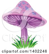 Clipart Of A Purple Mushroom With Spots And Grass Royalty Free Vector Illustration