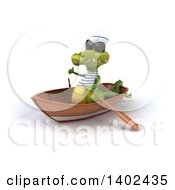 Clipart Of A 3d Sailor Crocodile Rowing A Boat On A White Background Royalty Free Illustration