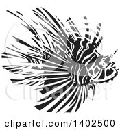 Poster, Art Print Of Black And White Woodcut Lionfish