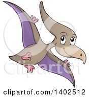 Clipart Of A Flying Pterodactyl Dinosaur Royalty Free Vector Illustration