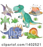 Poster, Art Print Of Dinosaurs And A Volcano