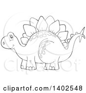 Poster, Art Print Of Black And White Lineart Stegosaur Dinosaur