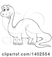 Poster, Art Print Of Happy Black And White Lineart Apatosaurus Dinosaur