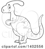 Black And White Lineart Parasaurolophus Dinosaur