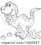 Clipart Of A Black And White Lineart Tyrannosaurus Rex Dinosaur Royalty Free Vector Illustration by visekart