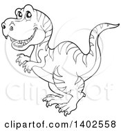 Poster, Art Print Of Black And White Lineart Tyrannosaurus Rex Dinosaur