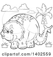 Poster, Art Print Of Black And White Lineart Triceratops Dinosaur