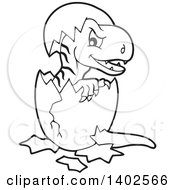 Clipart Of A Black And White Lineart Hatching Raptor Dinosaur Royalty Free Vector Illustration