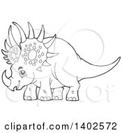 Clipart Of A Black And White Lineart Triceratops Dinosaur Royalty Free Vector Illustration