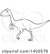 Poster, Art Print Of Black And White Lineart Raptor Dinosaur