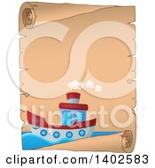 Clipart Of A Parchment Scroll Page With A Ship Royalty Free Vector Illustration
