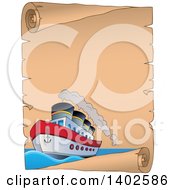 Clipart Of A Parchment Scroll Page With A Ship Royalty Free Vector Illustration by visekart