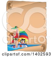 Clipart Of A Parchment Scroll Page Of Children Sailing Royalty Free Vector Illustration