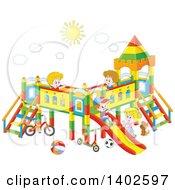 Poster, Art Print Of Group Of Happy White Children Playing On A Playground