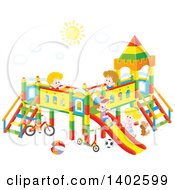 Poster, Art Print Of Group Of Happy Caucasian Children Playing On A Playground