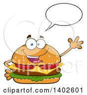 Poster, Art Print Of Cheeseburger Character Mascot Talking And Waving