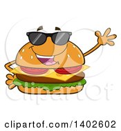 Poster, Art Print Of Cheeseburger Character Mascot Wearing Sunglasses And Waving