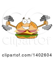 Clipart Of A Cheeseburger Character Mascot Working Out With Dumbbells Royalty Free Vector Illustration