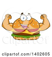 Clipart Of A Cheeseburger Character Mascot Flexing His Muscles Royalty Free Vector Illustration