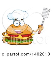 Chef Cheeseburger Character Mascot Holding A Spatula