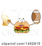 Poster, Art Print Of Cheeseburger Character Mascot Holding A Beer And American Football