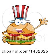 Poster, Art Print Of Patriotic American Cheeseburger Character Mascot Waving