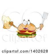 Poster, Art Print Of Cheeseburger Character Mascot Holding A Beer And Spatula