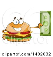 Cheeseburger Character Mascot Holding Cash Money