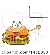 Cheeseburger Character Mascot Holding A Blank Sign