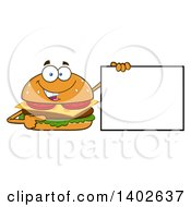 Poster, Art Print Of Cheeseburger Character Mascot Holding A Blank Sign
