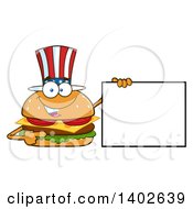 Patriotic American Cheeseburger Character Mascot Holding A Blank Sign